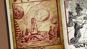 An illustration of the City of R-Lyeh on one of the pages of the Necronomicon.