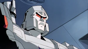 Megatron facing Optimus Prime.