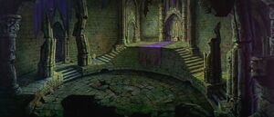 Maleficent's seating throne within the court chamber of her castle.