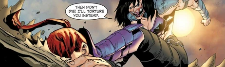 Mileena pokonująca Skarlet w komiksie Mortal Kombat X.