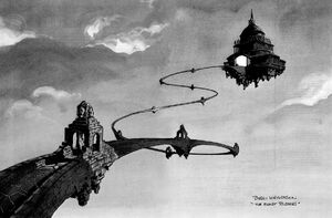 A concept art of the eldritch Temple of Gozer by artist Berni Wrightson.