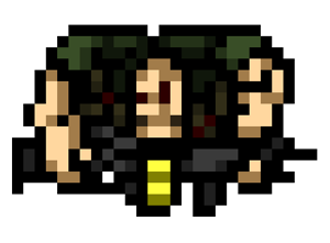 Sprite Generała w grze trzymającego ciężki karabin maszynowy.