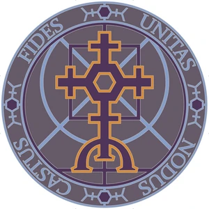The symbolic emblem of the Brethren as seen on the floor of their Church.
