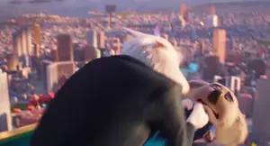 Jimmy Crystal furiously facing and attempting to kill Buster Moon in a roof.