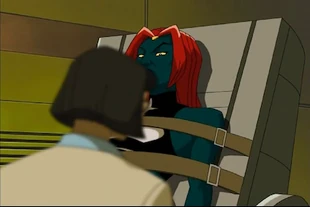 Shooting her captor an angry look. Not happy about being probed.