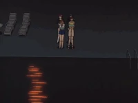 Black Delmos kicking bound heroes in to the water, with the intention of drowning them