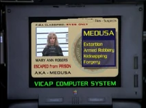 The FBI file on Medusa shows she has recently escaped from prison!