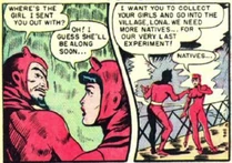 Rulah dressed as Devil Lady Lona is given instructions from Peters.
