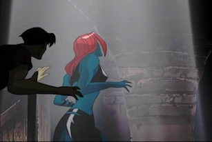 Mystique is shocked that even Cyclops knew her fave position. She groans in response.