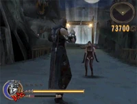 The hero dodges an attempt to knock him down with her crotch