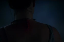 A close-up of Leeann's fresh and bloody scar as part of her ruse