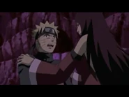 Fūka restrains the immobilized and defeated Naruto.