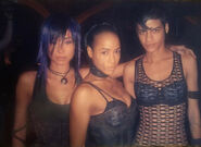 Mei Melançon (Psylocke) on set with Dania Ramirez (Callisto) and Omahyra Mota (Arclight)