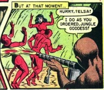 Rulah's buddy Telsa comes to her rescue and kills the Devil Ladies.