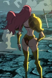 Discarding her sword