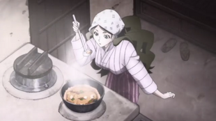 Chizuru cooking soup as a housewife