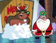 Rupert reaching into Santa to save him from the mind control.