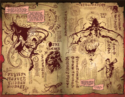 Evil Dead Rise, Necronomicon, Book of the Dead aged printed book pages