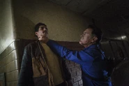 Evil Ash chokes Pablo after his cover is blown.