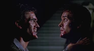 Evil Ash (left) frightens the "good" Ash (right).