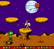 Jim stood next to a Martian enemy.