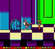 Jim gunning down a candy cane with his machine gun.