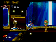 EarthwormJim MegaDrive downthetubes-bob.png (10 KB) Jim facing Bob the Killer Goldfish at the end (Sega Genesis)