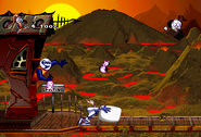 Psy-Crow launching Peter's puppies in the level Puppy Love (Earthworm Jim 2 PlayStation 2 version)