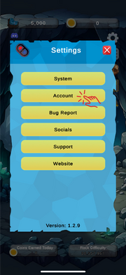 Mobile account settings button