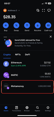 Coinbase metamoney displayed