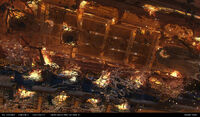 Concept art of the dock explosion.