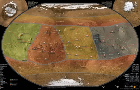 Mars annotated map from The Expanse Roleplaying Game