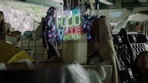 Dynamic Message Board in background states "Unskilled Labor positions available in the and the Belt and Outer Planets"