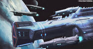 Two Munroe-class ships (left) escorting a Truman-class battleship alongside two Murphy-class destroyers.