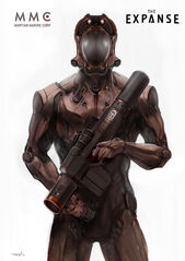 Concept art of a Martian Marine in combat armour.