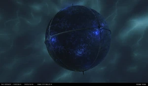 Concept art for the Ring Station, featuring the new Laconian railguns.