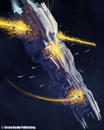 Artwork of a Xerxes taking fire in Ships of the Expanse.