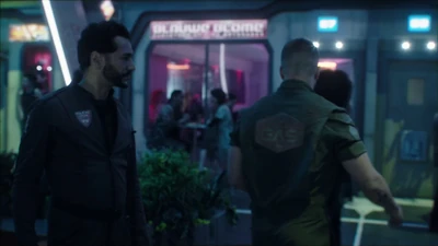 Kamal and Burton outside the Blauwe Blome bar