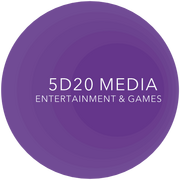 Five overlapping purple circles with white text reading “5D20 Media” and “Entertainment and Games”.
