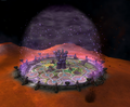 A rock geyser erupts right outside the shield dome of Alteusa.