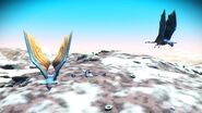 Azure Hammerbats being startled by a starship