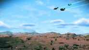 A trio of travelers fly over the Inrondoi Swamplands region.