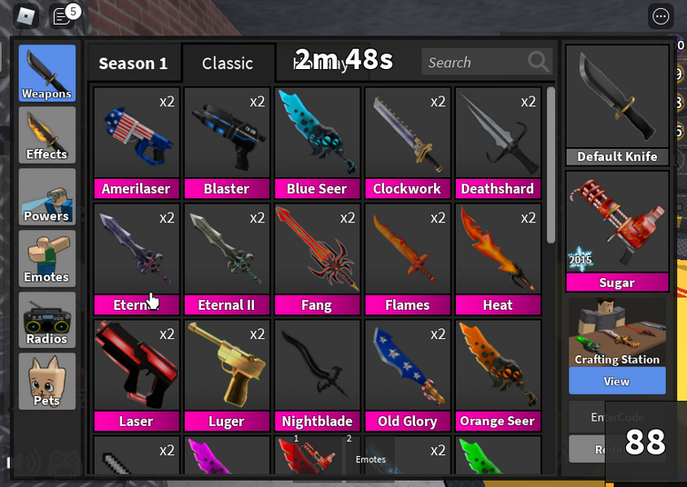 Trading for mm2 item LF: Candy set(i need) Log set(i need) Other