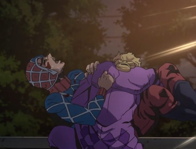 Giorno claims he's healing Mista, but we don't see Gold Experienc...