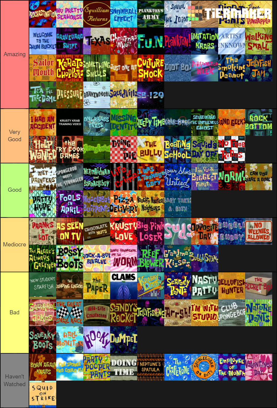 SpongeBob episodes Seasons 1-3 Tier List | Fandom