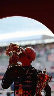Norris after the podium celebration of winning his first home win in Silverstone