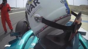 Vettel getting out of his car while on track