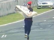 Jimmy Jump interferes in true Jimmy Jump fashion, prior to track marshals pursuing him