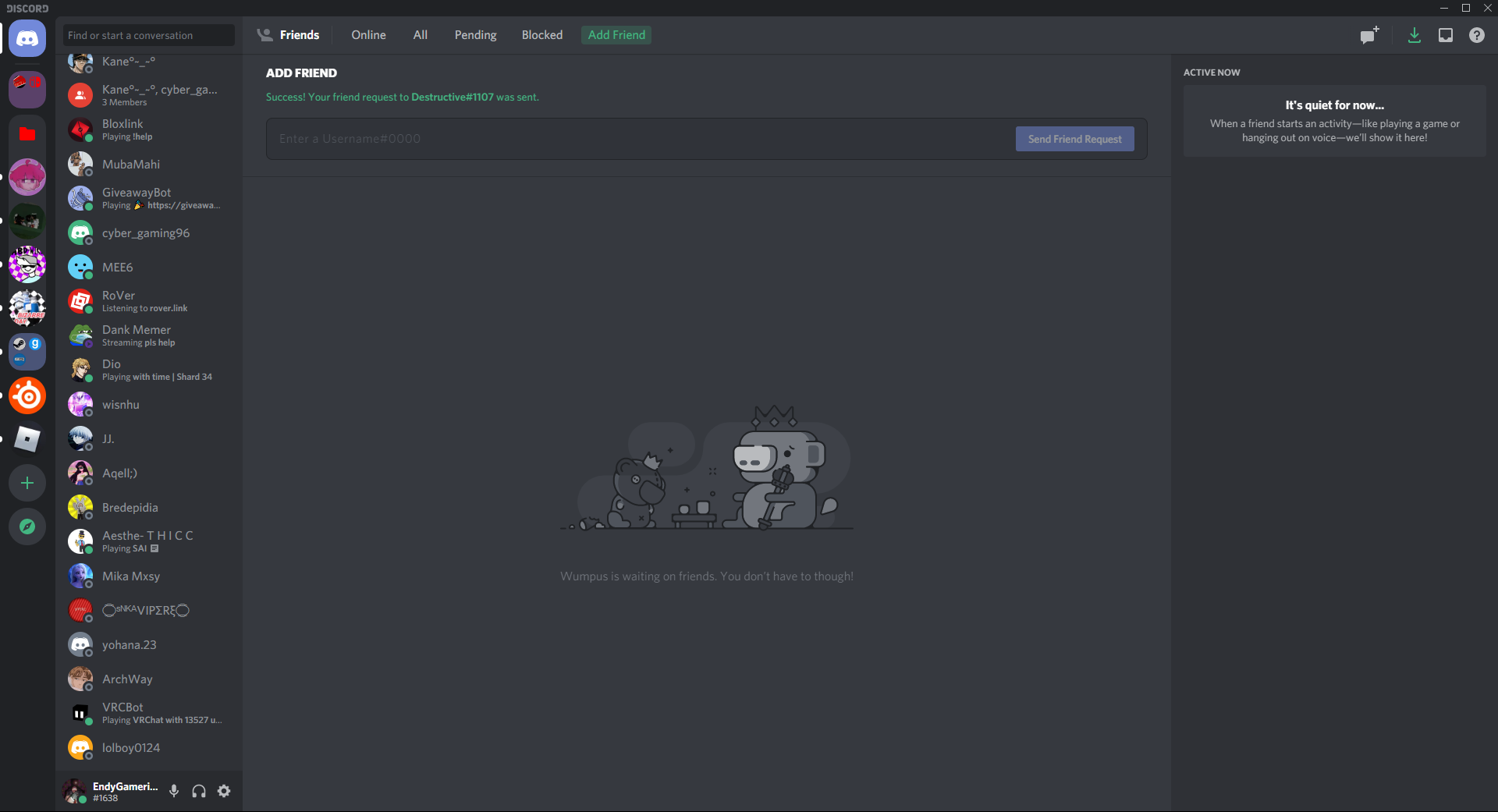 Just Sent A Friend Request To Destructivesomthing In Discord Fandom - add roblox to discord