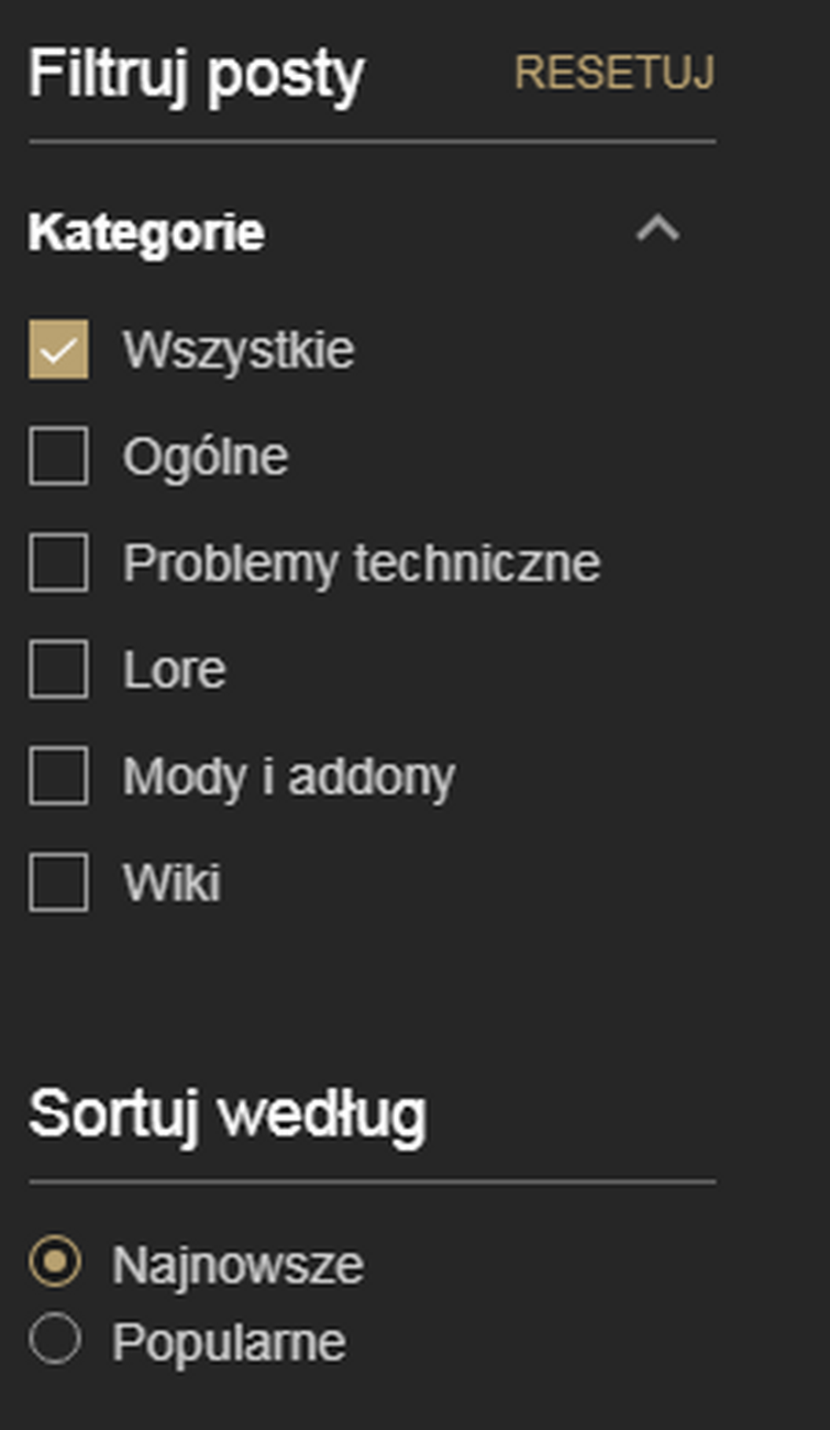 Kategorie postów na dyskusjach